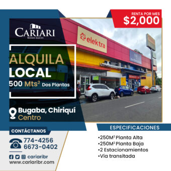 Alquila Local Comercial en Bugaba Centro de 500 Metros
