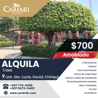 Alquila Casa Urbanización Santa Lucía, David, Chiriquí