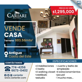 Venta de Casa en Antigua, Costa del Este